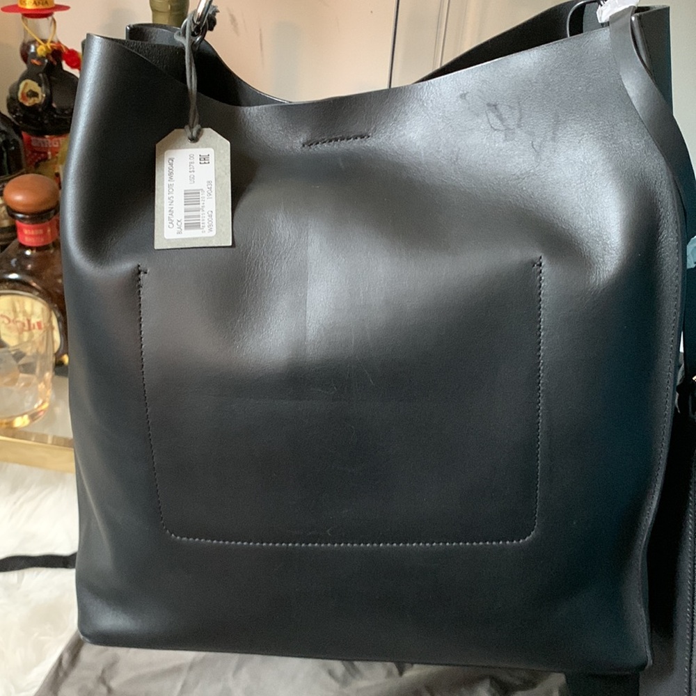 ALLSAINTS Captain Large Smooth Black Leather Shoulder Tote Bag $358 - Picture 2 of 12